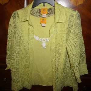 Ruby Rd. Lime Green Beaded Top And Sheer Jacket